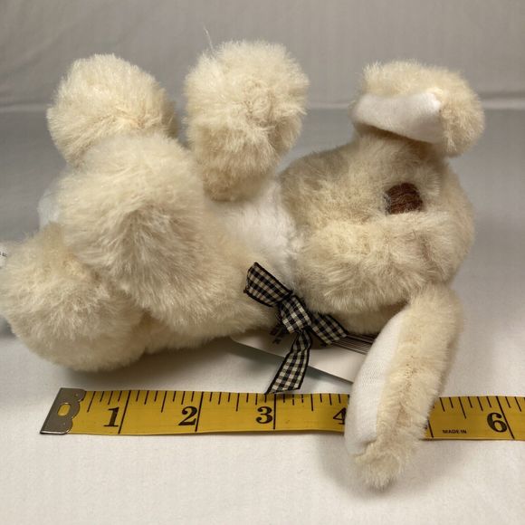 6" Cream Colored Baby Bunny Black and Cream Check Bow Stuffed Animal - Picture 12 of 12